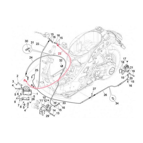 Bremsleitung PIAGGIO- f�r Bremse hinten oben f�r Vespa GTS-GTS Super 125-300-310ccm (2023-)