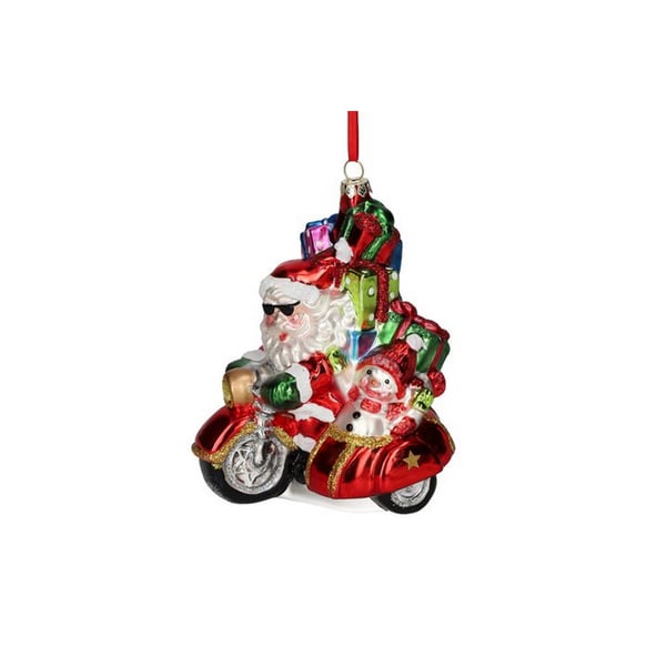 Christbaumschmuck mit Motiv Santa auf Roller mit Beiwagen mehrfarbig 