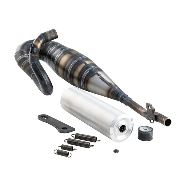 Rennauspuff QUATTRINI- Stahl- D�mpfer: Aluminium Farbe (ESD): silber f�r PIAGGIO CIAO-PX-SC-Bravo 50ccm 2T AC