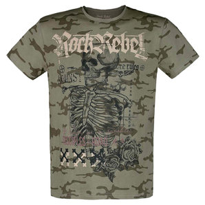 Rock Rebel Skeleton T-Shirt Oliv Schwarz
