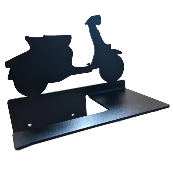 Toilettenpapierhalter MRP Lammy mit Motiv Lambretta Motorroller schwarz pulverbeschichtet 